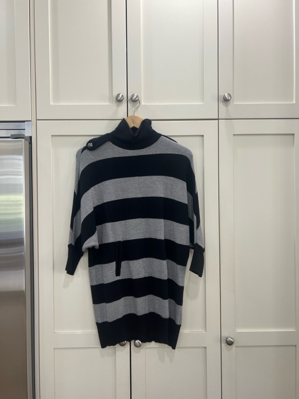 Tory Burch women’s Black Gray Striped Turtleneck Sweater dress wool